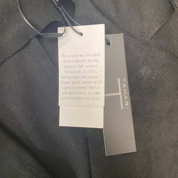 🖤 Tahari Black Faux Suede Wrap Trench Coat - Size M | Chic Belted Outerwear NWT - Picture 5 of 11